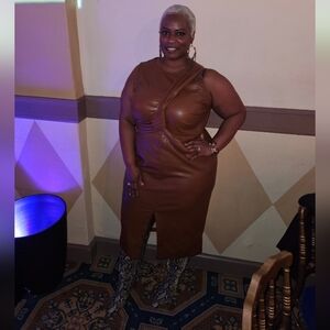 Eloquii Tan Faux Leather Dress